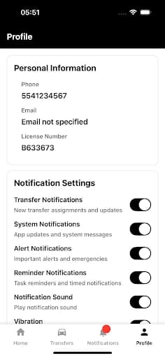 Bestwest driver profile and notification settings