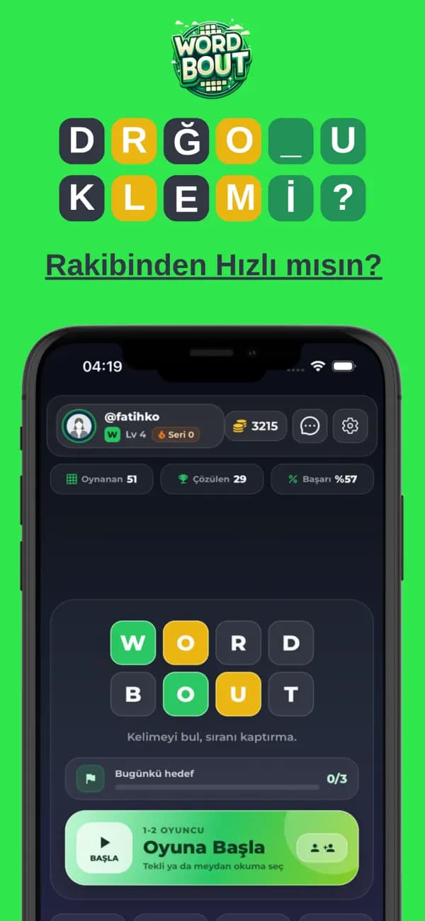 Wordbout mobile game home screen